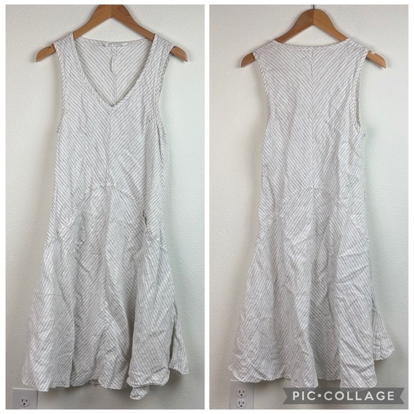 Luna Luz Margarita midi linen dress, pin stripe A line sleeveless pocket tank - Picture 3 of 9